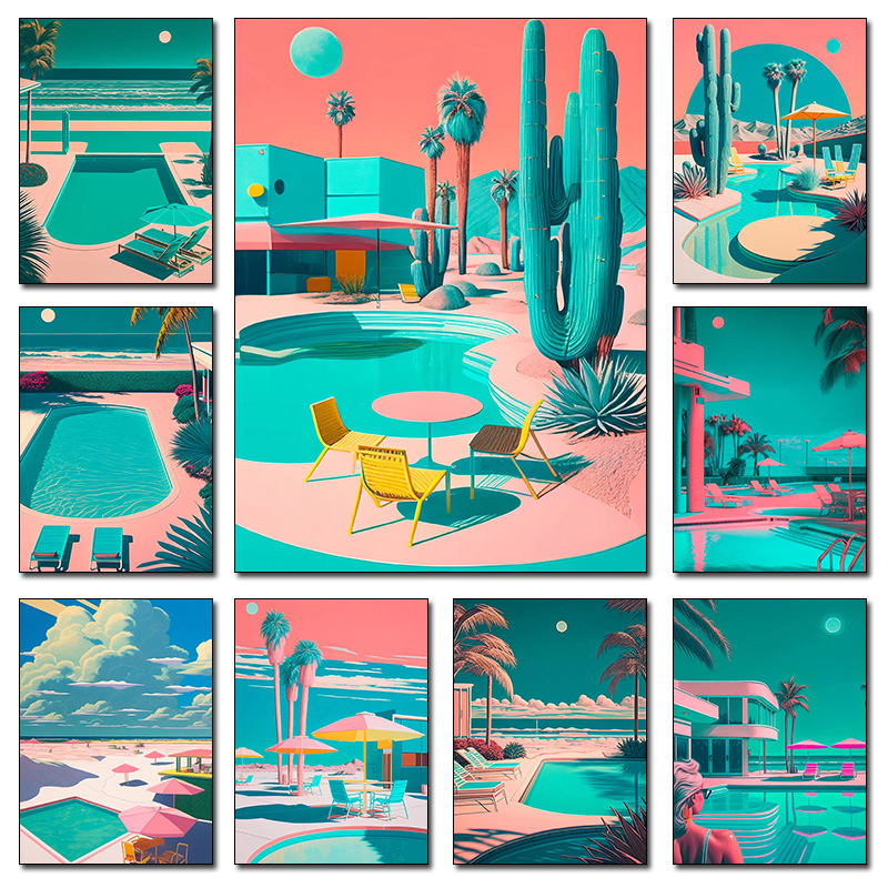 Interior Design Apartment - Poster Retro-Futuristico con Palme in Riva